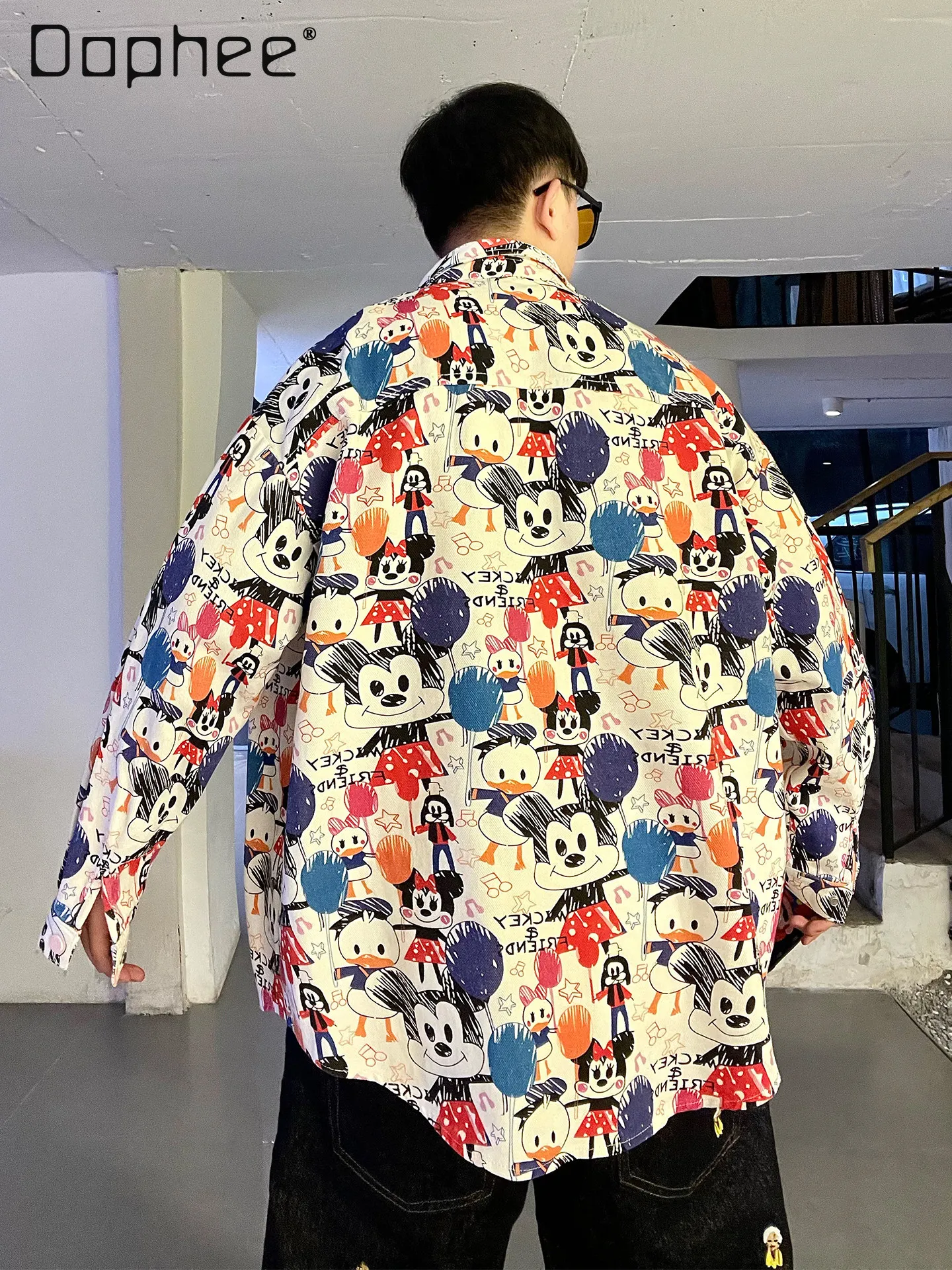 

Cartoon Fun Hand-drawn Graffiti Print Denim Jacket for Men and Women 2026 Spring New Trendy Loose Design Coat