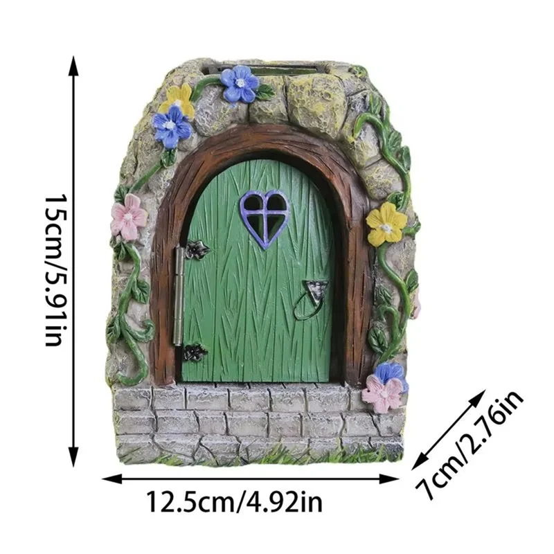 AF90-Porta da giardino fatata Cancello da giardino fatato per esterni Miniature di alberi in resina con gradini e porta aperta Casa illuminata mistica