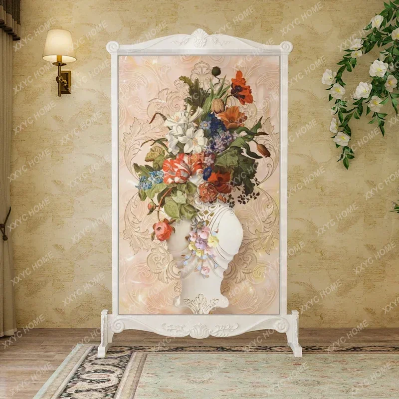 

TA solid wood carving flower mobile screen partition entrance door porch block decorative seat screen