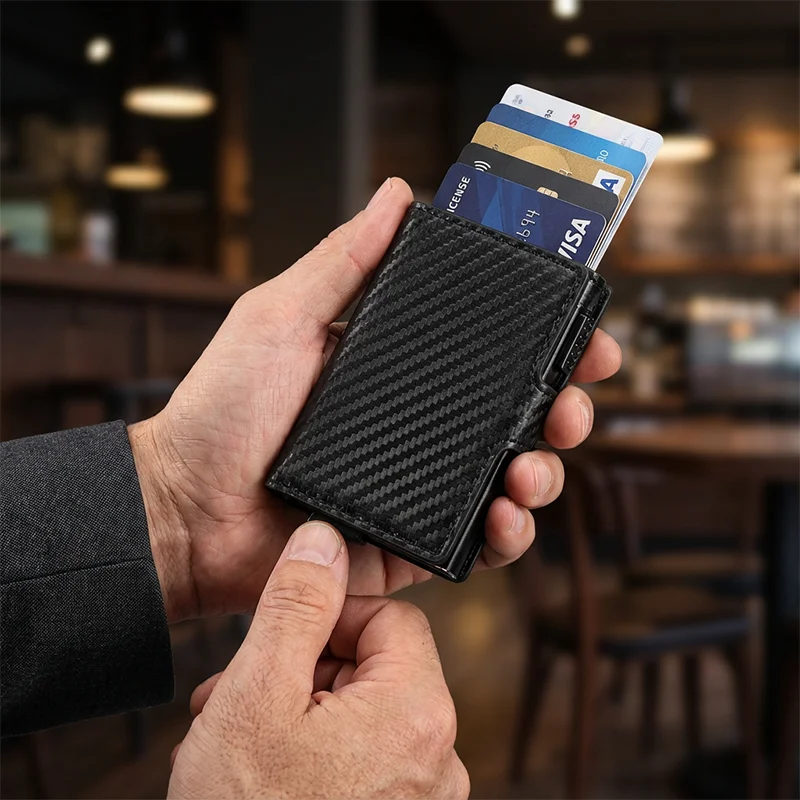 Slim men's wallet with RFID,Premium Aluminum RFID Blocking Minimalist Wallet for Men,Pop-Up Card  Bank Cardholder Case for Men