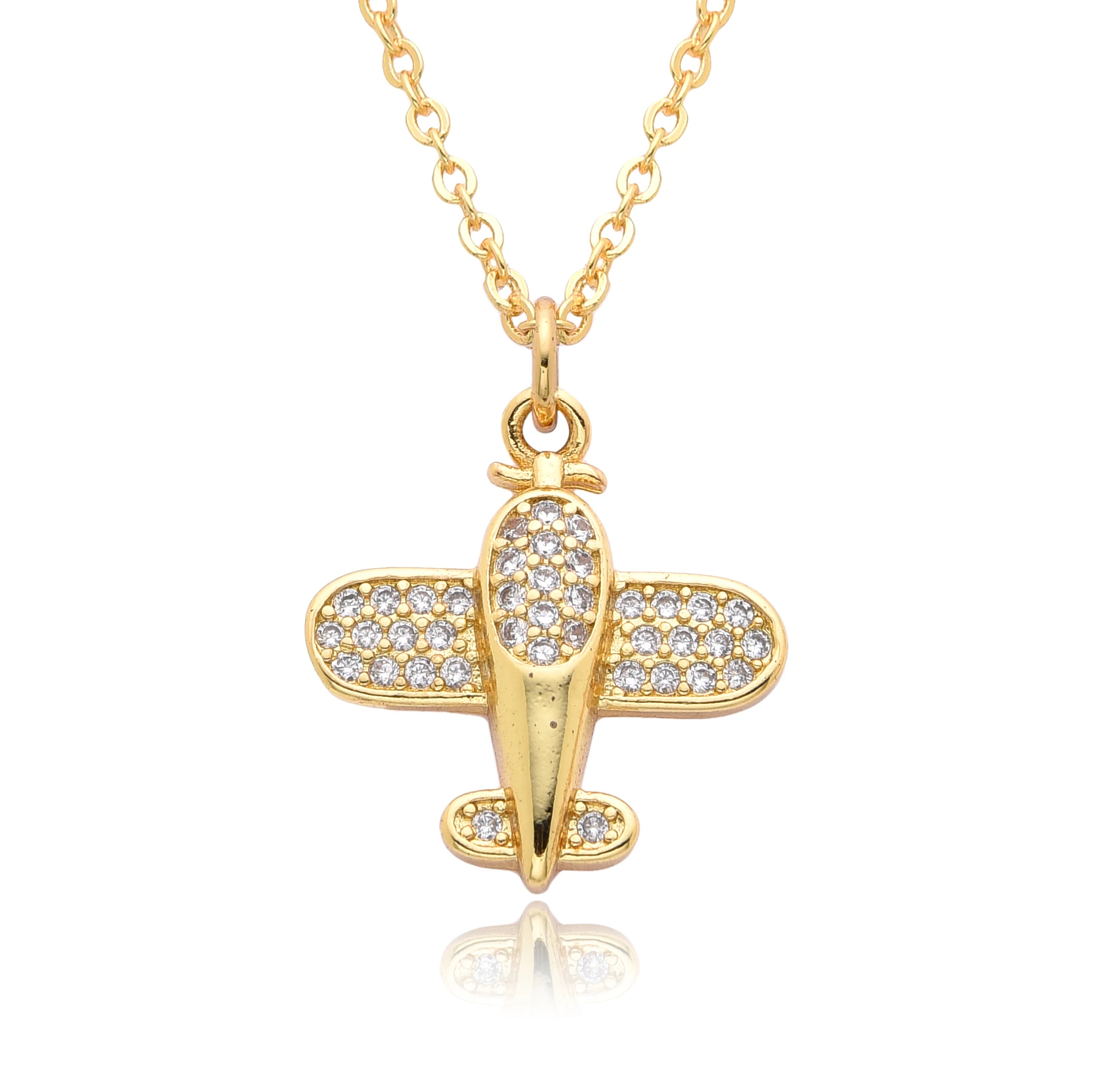 Minimalist Gold Color Airplane Necklace for Women Men Gift Cubic Zircon Aircraft Charms Jet Clavicle Chain Pendant DIY Jewelry