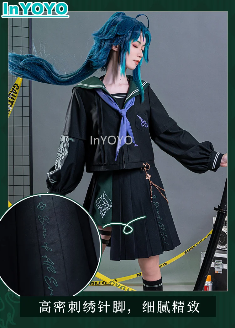 InYOYO Xiao Cosplay Costume Game Genshin Impact Bad Preppy Style Sailor Suit JK Uniform Dress Halloween Party Outfit Clothing