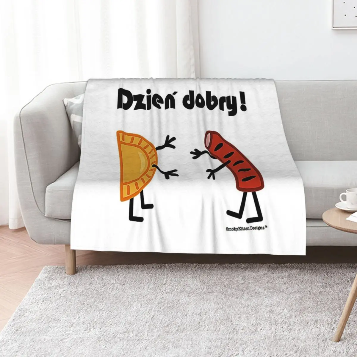 Friendly Polish Foods - Pierogi and Kielbasa - Dzien Dobry T-Shirt Throw Blanket Flannel Fashion Sofas Custom Blankets