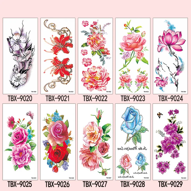 Sexy Flower Temporary Tattoo Stickers Waterproof Long-lasting Peony Rose Plum Blossom Scar Colored Body Art Fake Tattoo Stickers