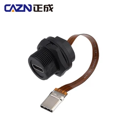 CAZN Waterproof IP67 IP68 Type C Female to Male PFC Flat Cable 3.1 Speed Threaded-type Type-C 3.1 10GB 3A 20V