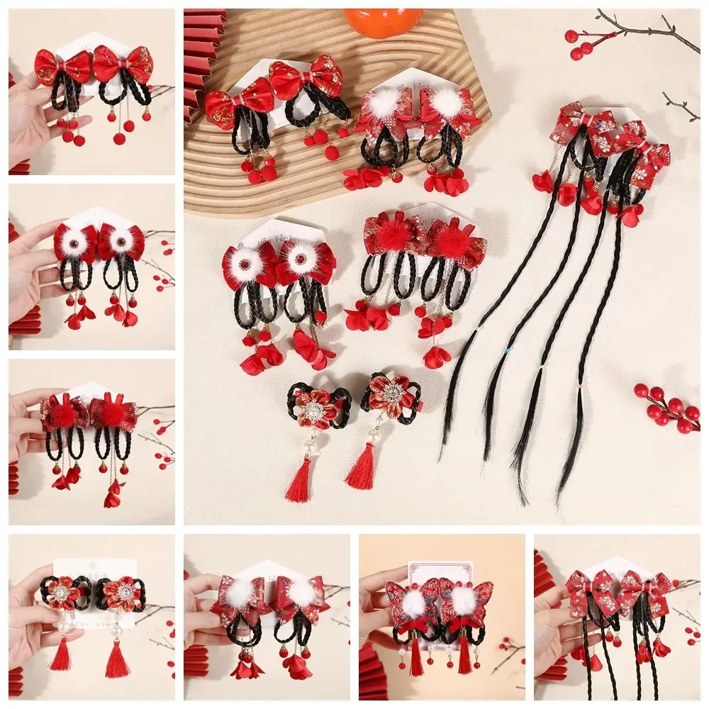 Children Bangs Clip Wig Braid Barrettes Good Luck Side Clip Chinese Style Hairpin New Year Hair Ornament Apparel Accessories