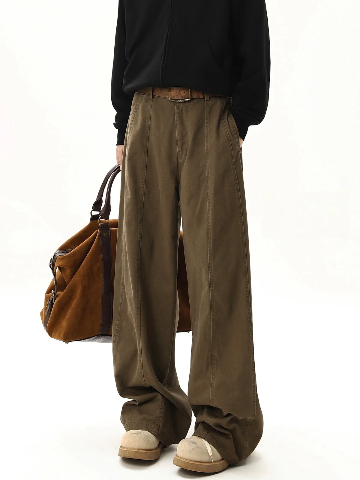 

Американские винтажные рабочие брюки, свободные повседневные брюки для мужчин и женщин, прямые широкие брюки коричневого цвета, модные универсальные брюки