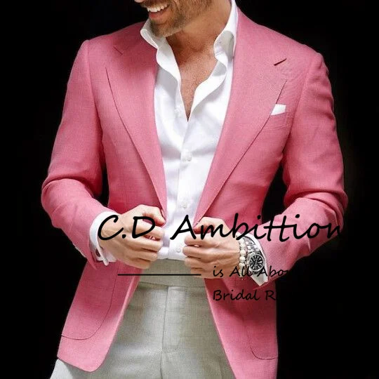 Terno casual slim fit masculino, jaqueta só blazer rosa, fantasia de lapela grande, moda empresarial, roupas masculinas, feito sob medida, 2023