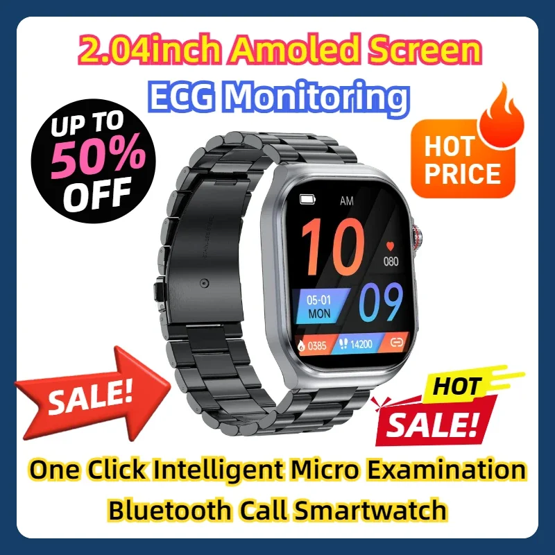 

2.04inch Amoled Screen ECG Monitoring One Click Intelligent Micro Examination Bluetooth Call Smartwatch