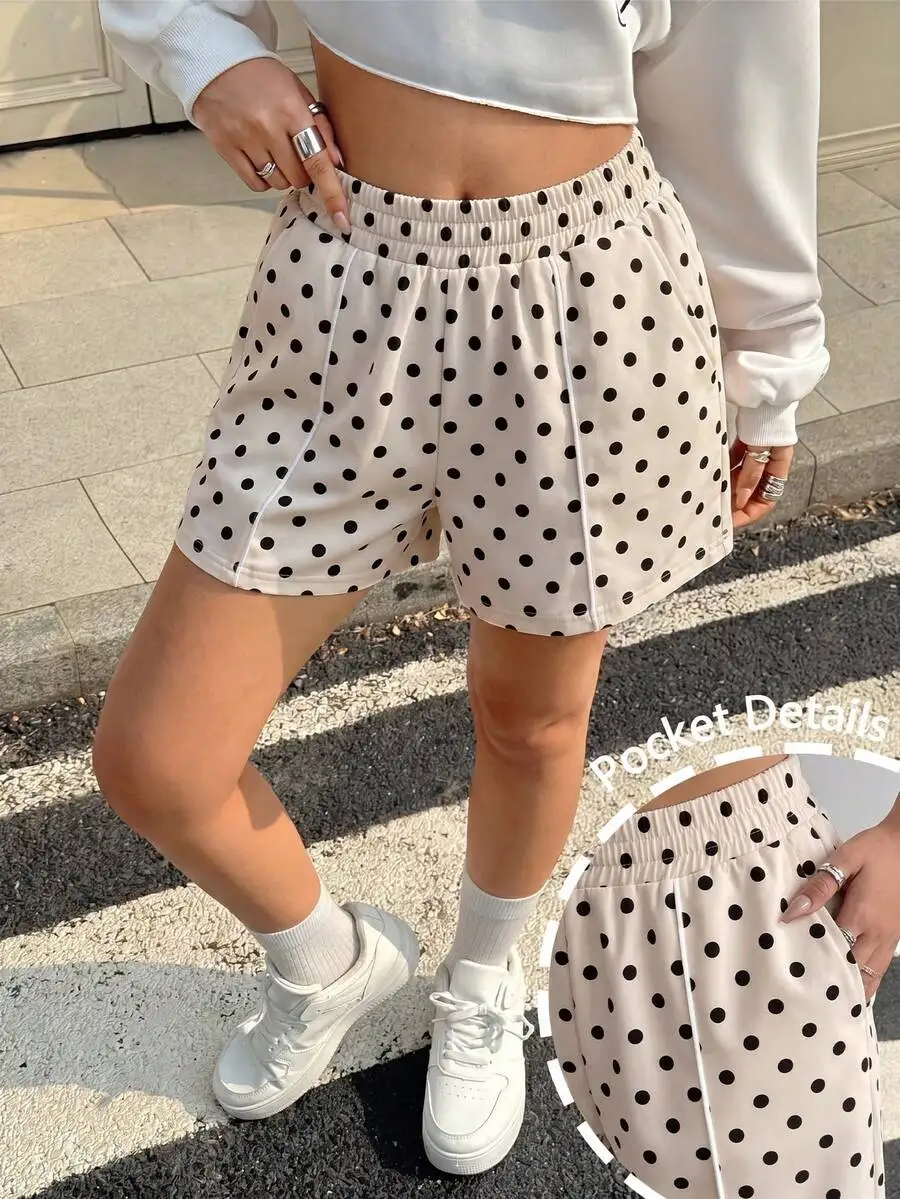 

Women Elastic Waist Polka Dot Casual Shorts With Pocket