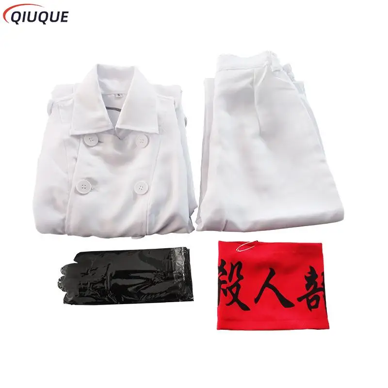 Fantasia de Cosplay Anime para Homens e Mulheres, Trench Coat Branco, Calças, Braçadeira, Luvas, Uniformes, Roupas de Halloween