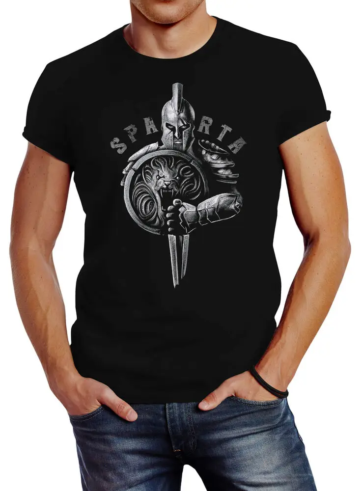 Sparta Spartan Helmet Warrior T-Shirt 100% Cotton O-Neck Summer Short Sleeve Casual Mens T-shirt Size S-3XL