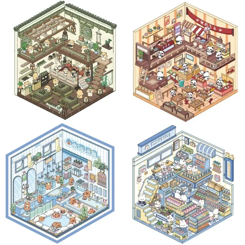 3 Dimensional Cartoon Animal Landscape Korean Stickers Miniature Scene PET  Decompression Management Store Play House Game