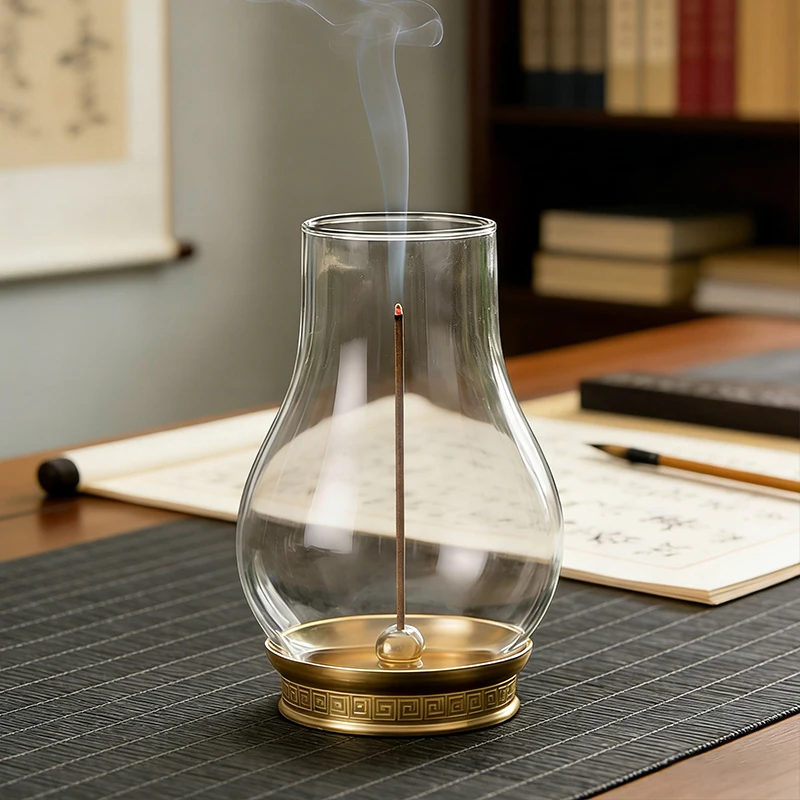 Retro Glass Incense Holder for Incense Sticks Anti-Ash Flying Incense Burner Candle Holder for Yoga Meditation Home Decor