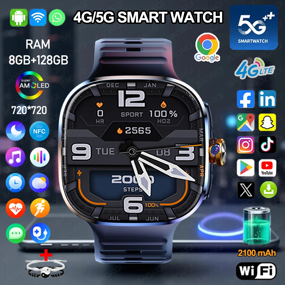 Всесетевые умные часы 5G/4G, 2,40 дюйма, AMOLED, аккумулятор 2100 мАч, 8 ГБ + 128 ГБ ОЗУ, камера 900 Вт, приложение Google, загрузка, умные часы, WIFI GPS Всесетевые умные часы 5G/4G, 2,40 дюйма, AMOLED, аккумулятор 2100 мАч, 8 ГБ + 128 ГБ ОЗУ, камера 900 Вт, приложение Google, загрузка, умные часы, WIFI GPS
