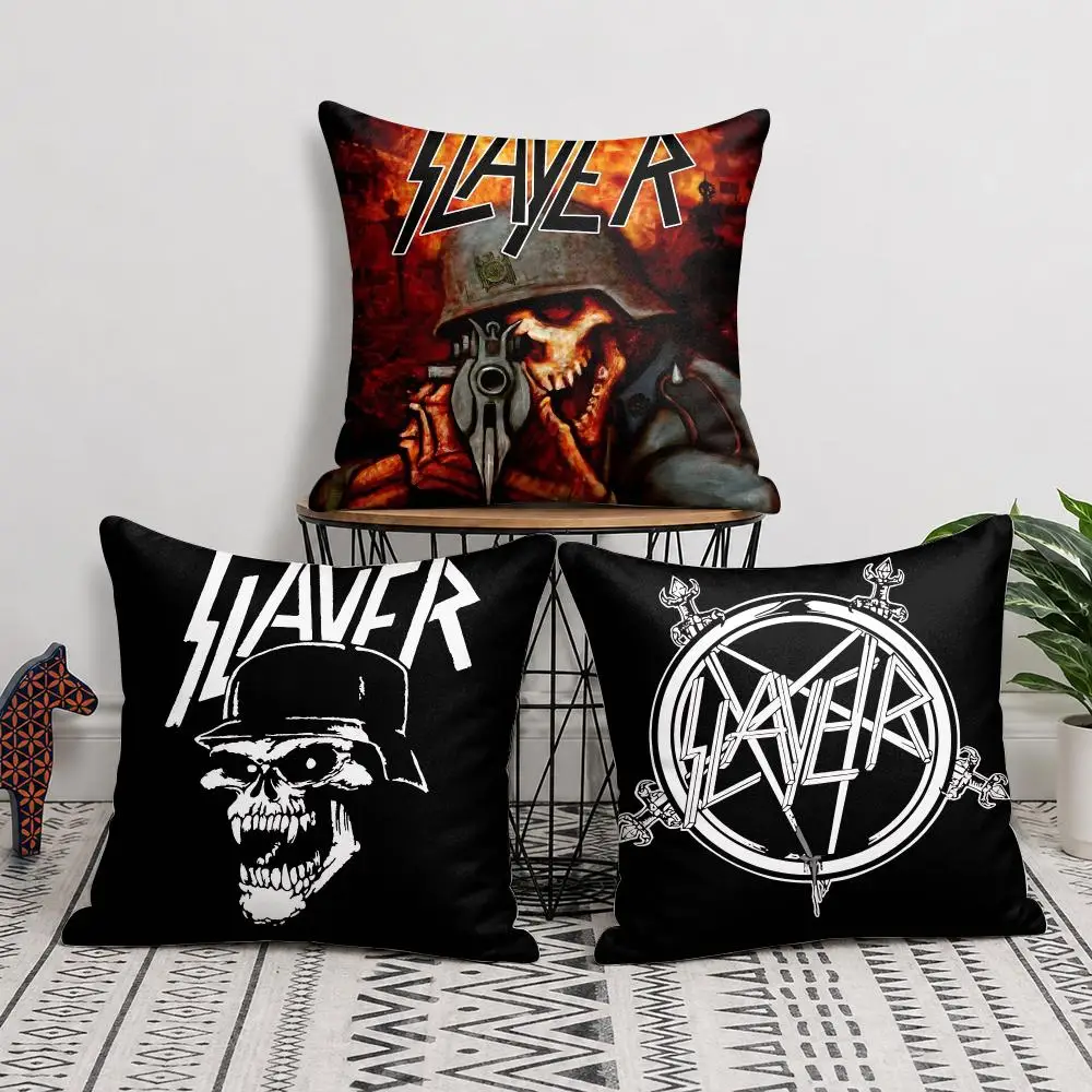 S-Slayer Rock Band Cushion Cover Silky Short Plush Invisible Zipper Dustproof Sofa Pillow Case For Home Decor