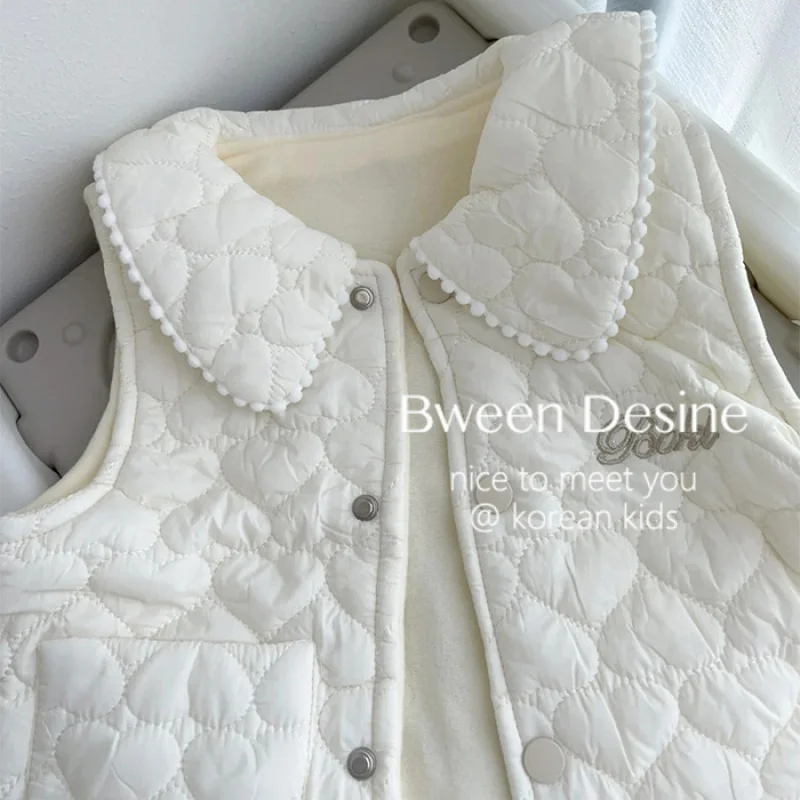 01-Girls' Autumn Winter Vest New Children's Baby Girl Fleece Lined Thickened Warm Padded Vest Trendy Kids
