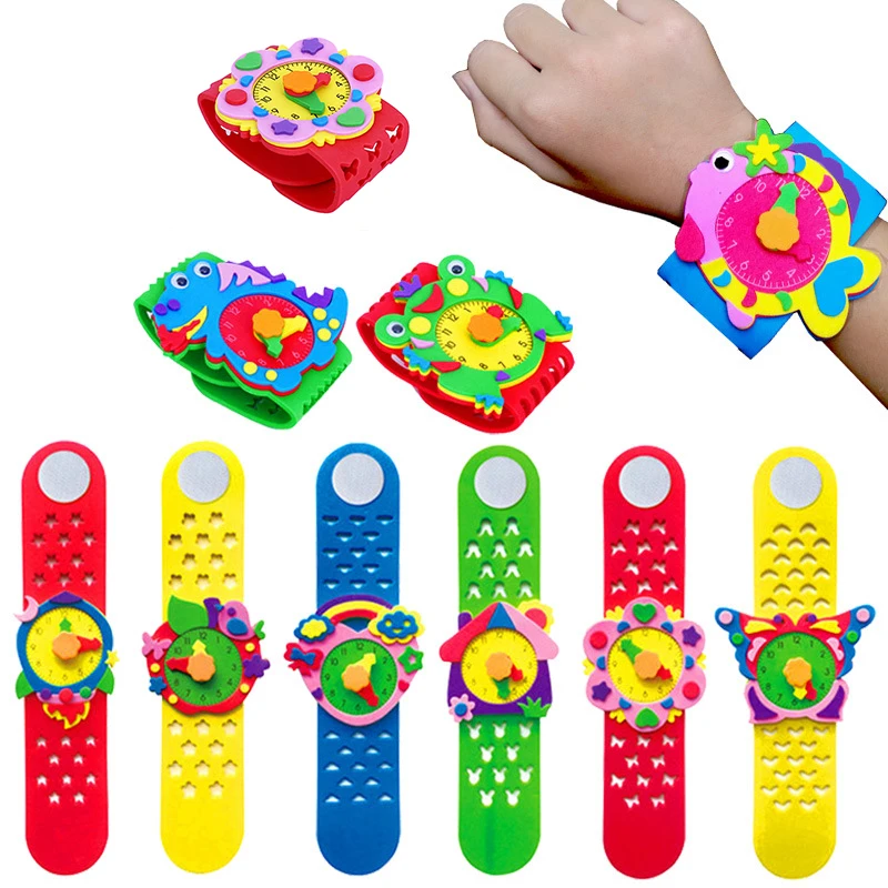 Reloj artesanal de espuma EVA 3D para niños, pegatina creativa, Material hecho a mano, juguetes educativos de aprendizaje, regalo