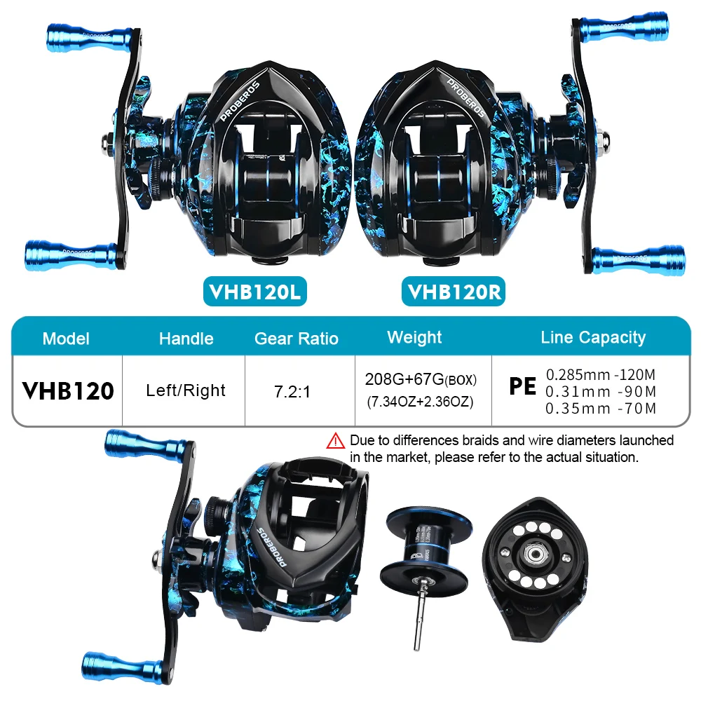 PROBEROS Baitcast Reel 7.2:1 Gear Ratio Fishing Reel Metal Spool 8kg Max Drag Bait Casting Wheel Magnetic Brake System Pesca