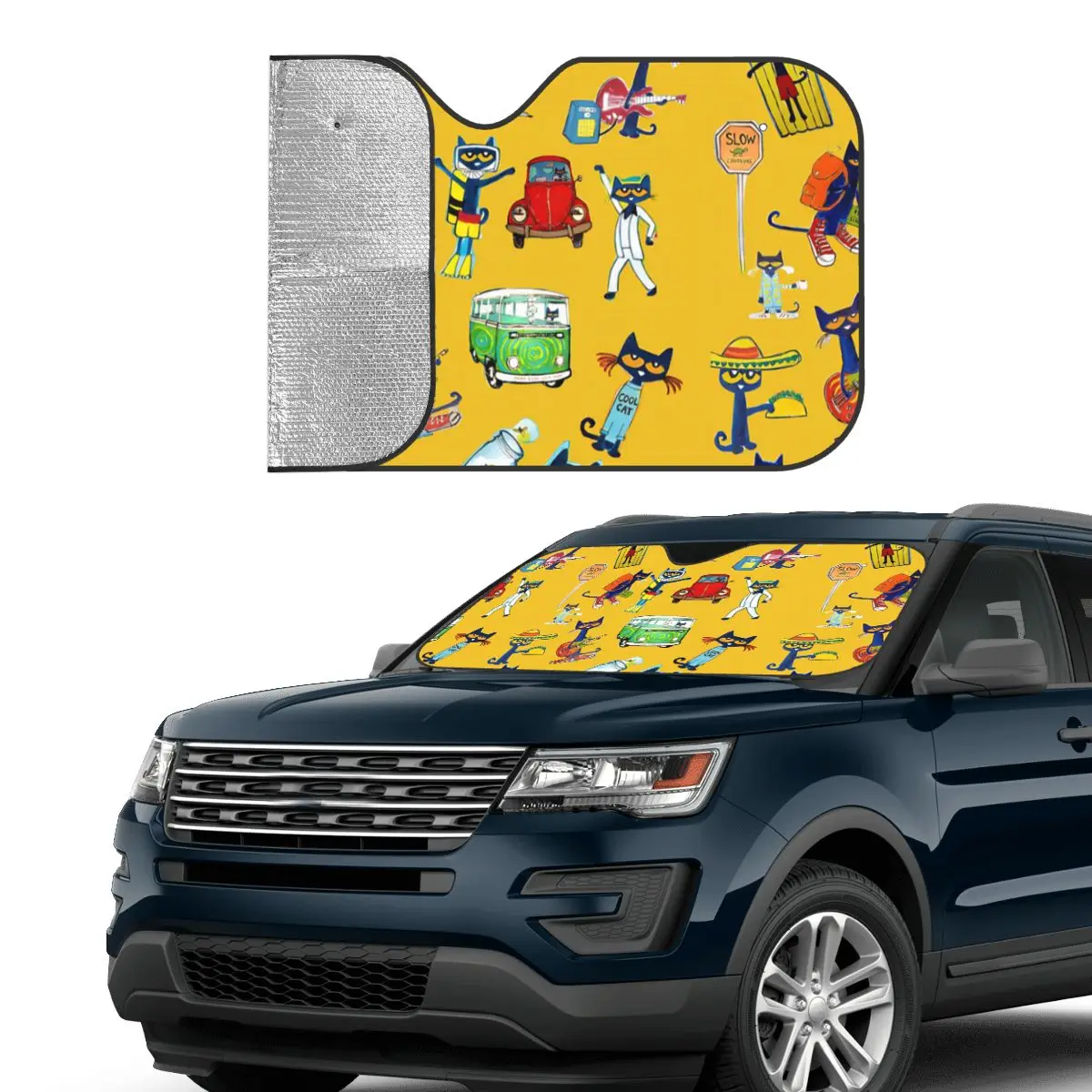 Pete The Cat Retractable Sunshade Windscreen Kitten Foils Car Sunshade UV Protector