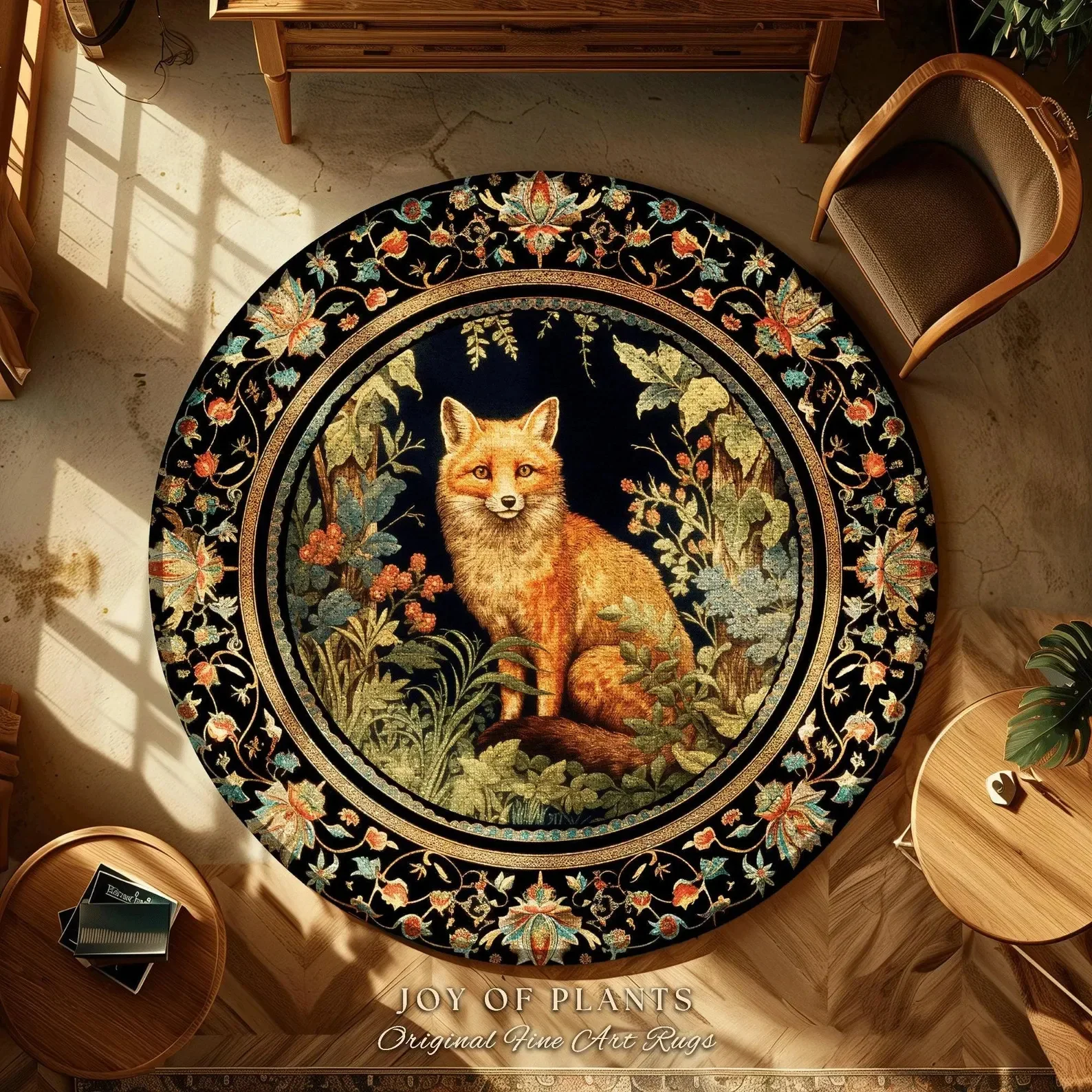 Eclectic Fox Area Rug Whimsical Bedroom Decor Morris Inspired Cottagecore Room Soft Aesthetic Dark Academia Style Rug Mystical