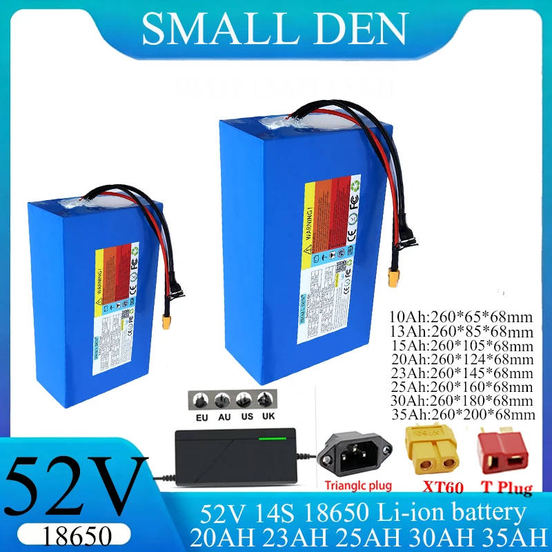 52V 30Ah 35Ah 15Ah 25Ah 20Ah  18650 Lithium battery pack 1000 cycles With BMS For 1500W E-scooter motorcycle + 58.8V 3A Charger