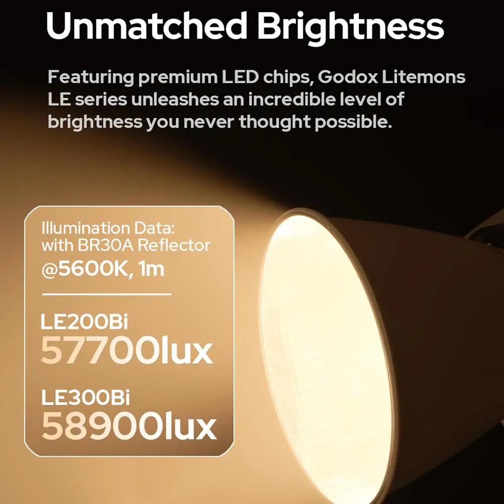 Godox LE200Bi/LE300Bi/LE600Bi Litemons Luz LED bicolor Control de aplicación de brillo incomparable con soporte Bowens para disparar