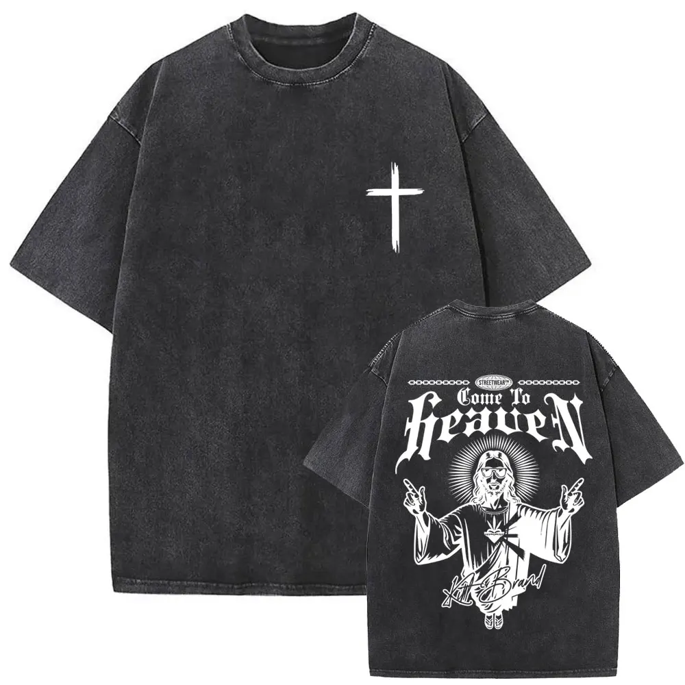 

Best Famous Christian Jesus Vintage Washed T Shirts Men Women Hip Hop Fashion Trend Short Sleeve Oversized T-shirts Streetwear