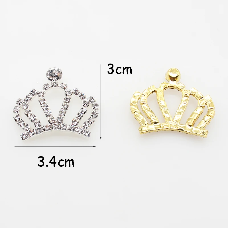 TYNUOMI 10pcs 30*34MM Crown Metal Rhinestone Flat Bottom Button DIY Wedding Clothing Hair Accessories Decorative Jewelry