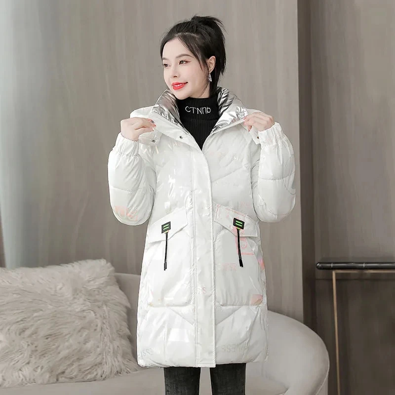 Winter New down Cotton-Padded Jacket Women\'s  Outcoat Hooded Long Glossy Fashion Loose Coat Cold Leisure Comfortable Jacket