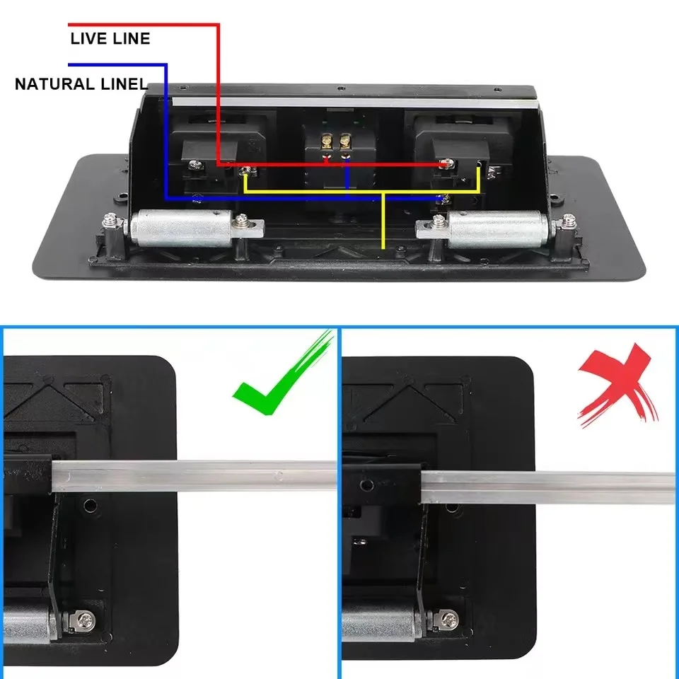 Pop up desktop power socket with USB Charger power outlet Aluminun panel with damper pop up slowly receptacle with power cord