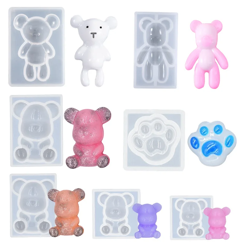 Cute Crystal Drip Gel Sitting Little Bear Silicone Mold DIY Jewelry Making Little Bear Pendant Hand Tool