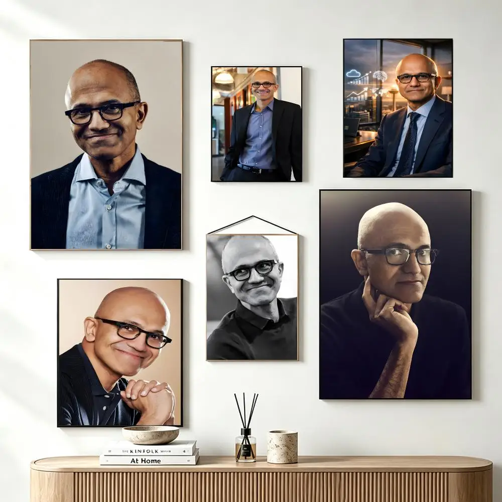Business Leader Satya Nadella Poster Decal Wall Print for Bedroom Study Ornament Gift Lightweight Self‑Adhesive PP Material