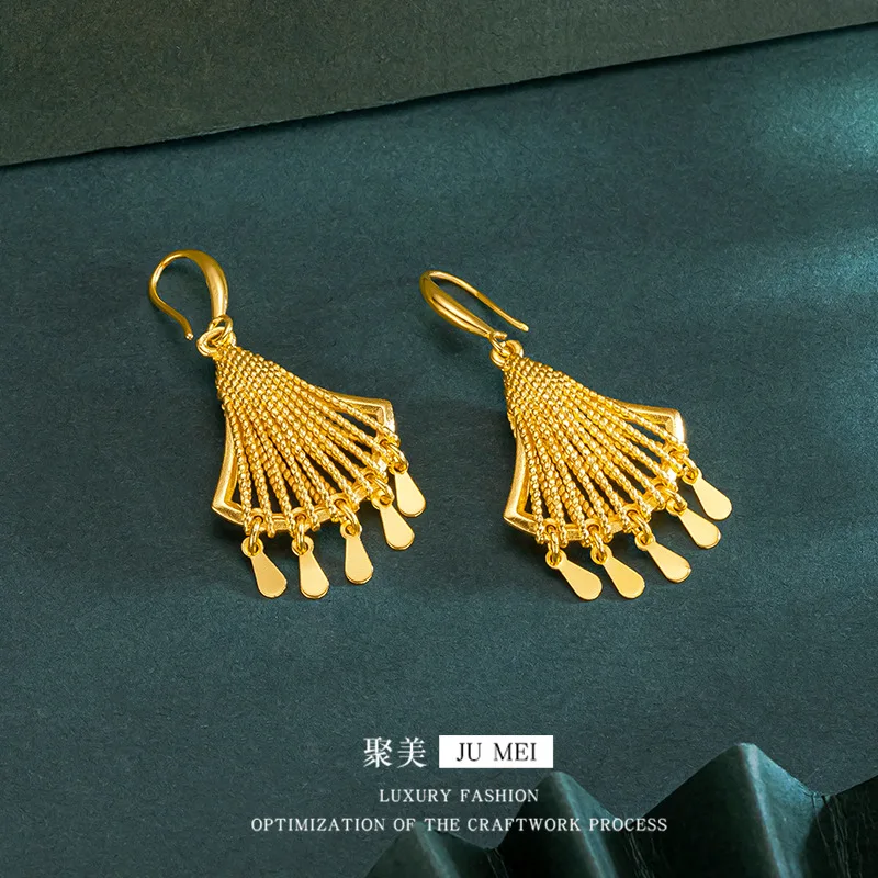 

Luxury 24K 9999 Pure Gold real gold Women's Ethnic-style Filament Drop Earrings Peacock Earrings