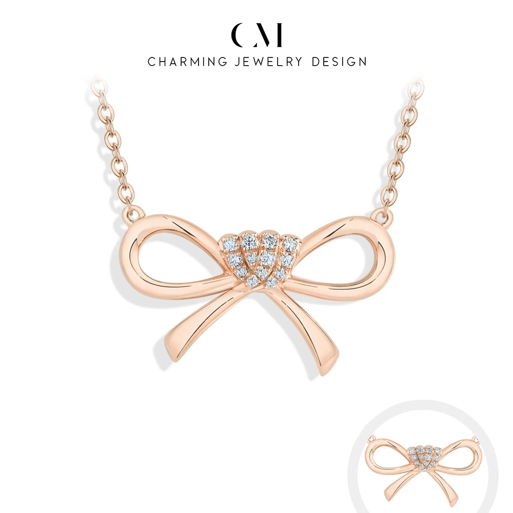 

CHARMING Shining bowknot Moissanite Necklace for Women Engagement Party Jewelry With Elegant and beautiful
