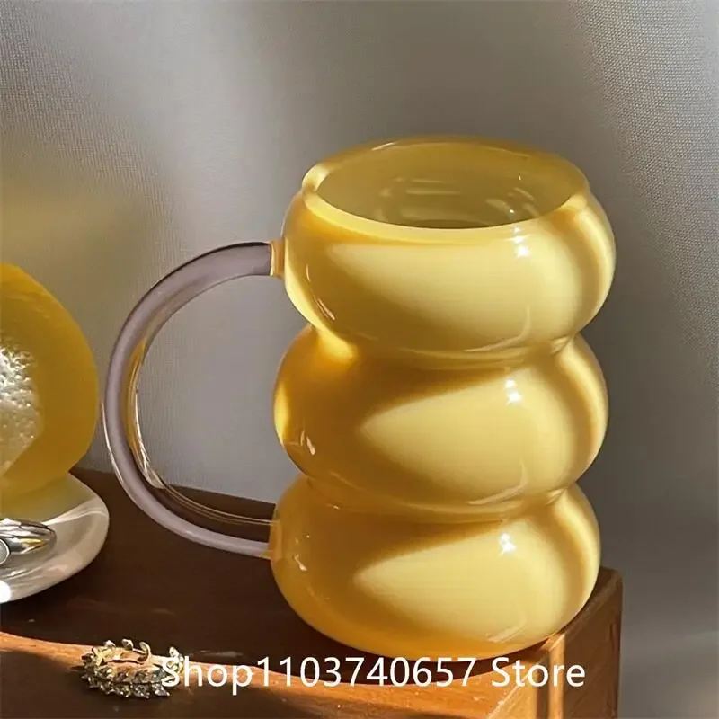

Cute Yellow Glass Mug Heat-resistant Glass Cup Mug Coffee Milk Breakfast Cup Drinking Glasses Breakfast Cup Water Glass