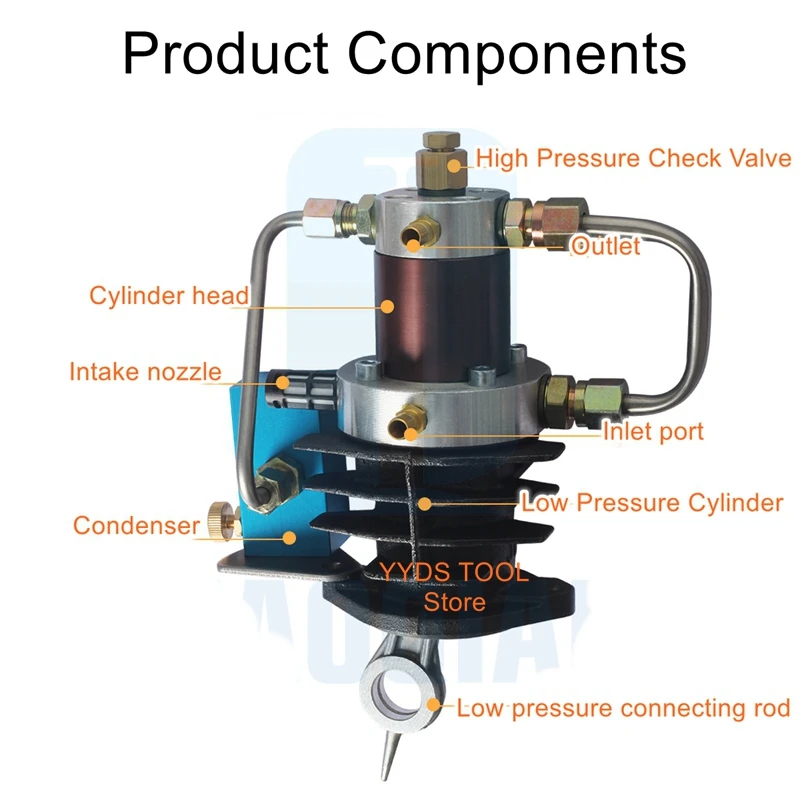 Single cylinder air pump universal pump head 30MPA high-pressure inflatable pump pump head simple version cooling drain