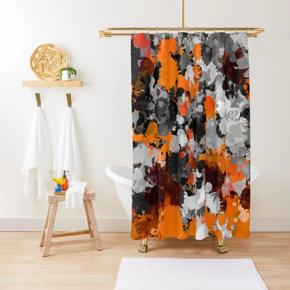 Orange and Grey Paint Splatter Shower Curtain Bathroom Deco Waterproof Bathroom Shower Bathroom Showers Curtain