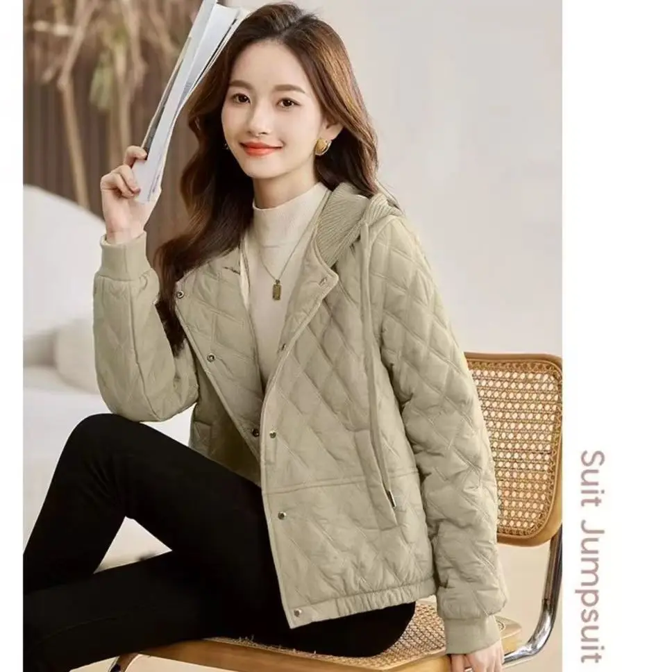 

Fall Winter New Sle Lightweight Diamond Pattern Casual Cotton Jaet Women's Faionable Small Size Korean Version Coat