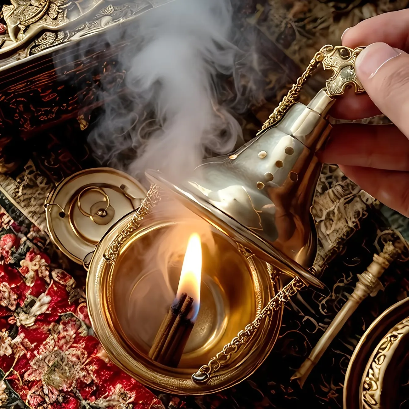 Vintage Metall-Räuchergefäß-Set, mit Goldenem Kohleklammer, Hängendes Kohle-Räuchergefäß, Geeignet für Meditation, Gebet, Yoga-Raum und Spirituelle Dekoration – Detail 8