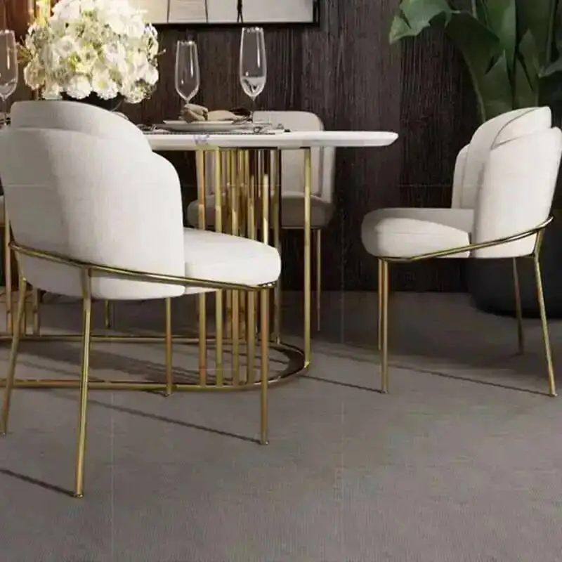 White European Luxury Beautiful Dining Leather Chairs Nordic Trendy Faux Dining Chairs Gold Sillas De Comedor Kitchen Furniture
