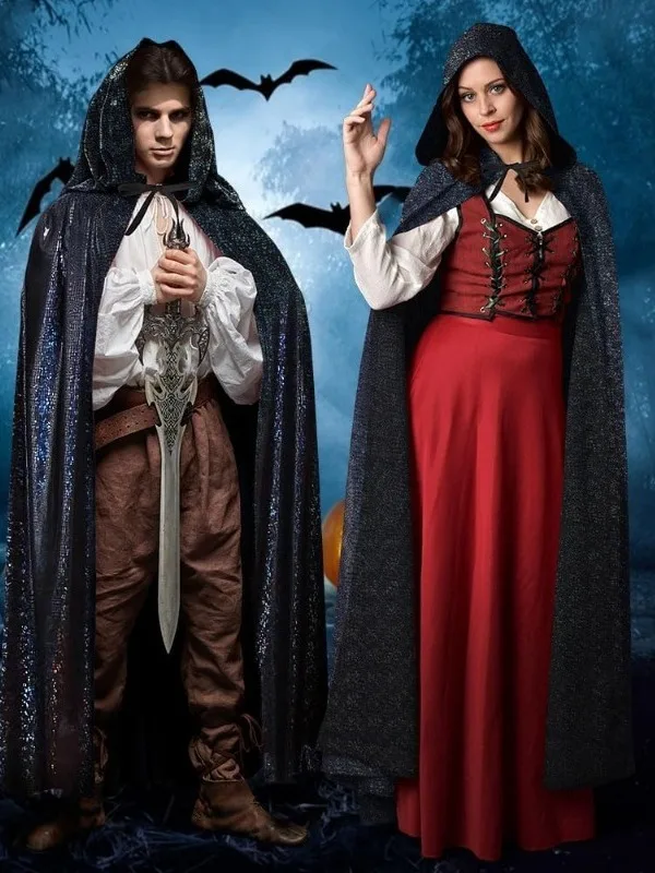

Halloween Long Hooded Shawl Witch Warrior Role-playing Cosplay Magicician Shoulder for Women Polyester Material Shawl