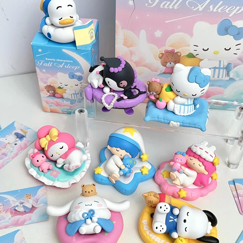 Sanrio In Slaap Vallen Veilig Blind Box Action Figure My Melody Kuromi Pochacco Pompompurin Kinderen Verjaardagscadeau Action Figure Speelgoed