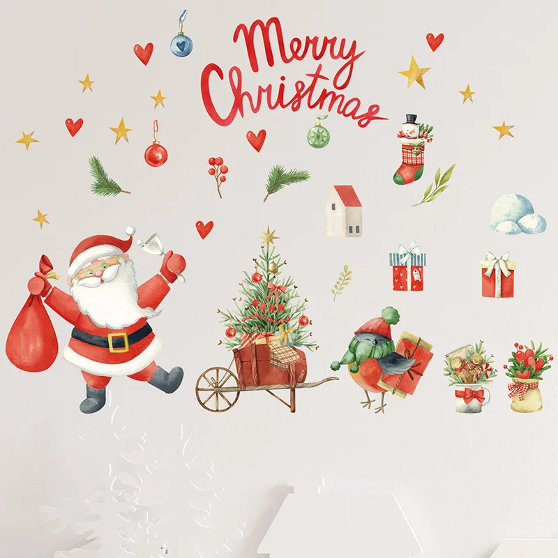 Christmas Santa Elk Self-Adhesive Wall Sticker Room Holiday Atmosphere Decoration Wall Stickers for Kids Rooms