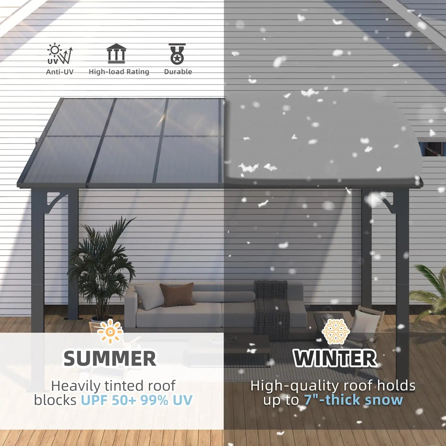 12' x 8' Wall-Mounted Hard Top Gazebo Pergola with Patio Roof Shelter, Heavy Duty Lean to Awning for Deck Backyard, Customized