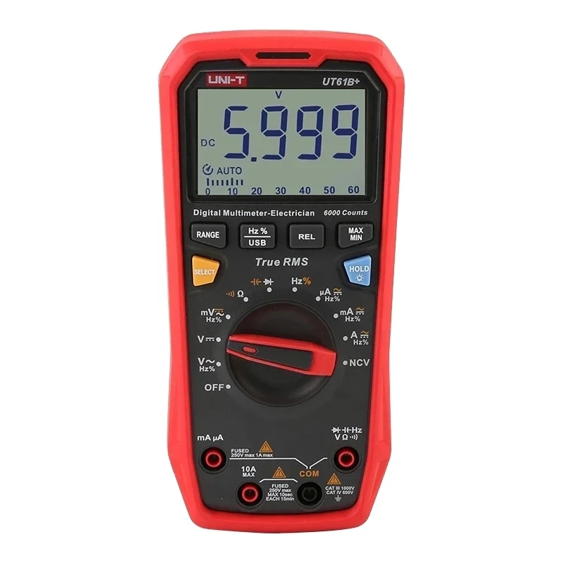 UNI-T UT61B+ Handheld Professional Digital Multimeter Tester Unit True Ammeter RMS Auto Range 6000 Counts DC AC 1000V Voltmeter