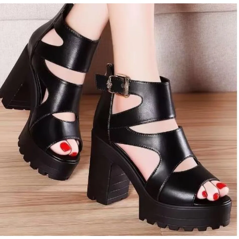 

Spring Summer New Women's High Heels Sandals Thick Soles Wedges Hollow Out Roman Shoes Comfortable Stylish