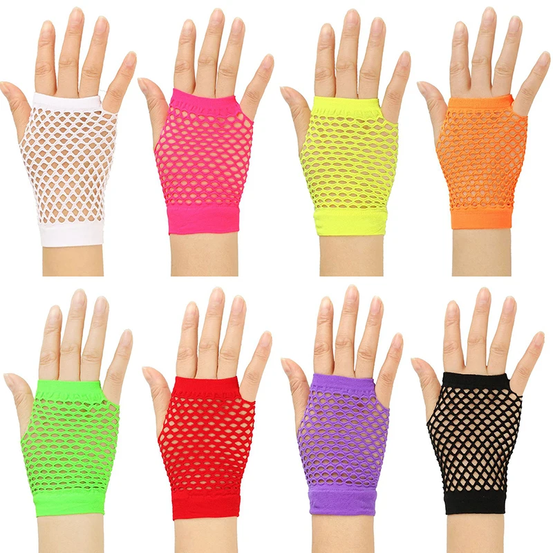 New Women Short Hollow Fishnet Net Gloves Fingerless Mesh Gloves Punk Rock Fancy Night Club Party Gloves Elasticity Gloves