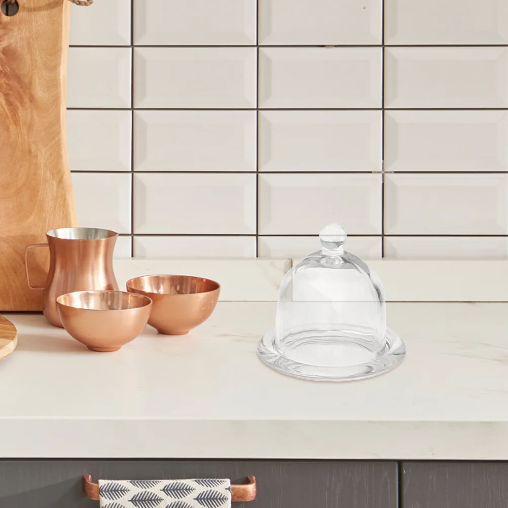 

2Pcs Glass Cake Plate with Dome Cover Elegant Dessert Stand Birthday Cake Display Home Cafe Crystal Clear Glass Dome Stand