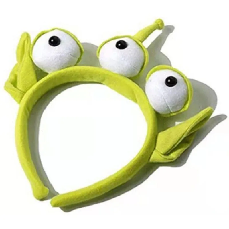 Green Hair Hoop Alien Cosplay Costume Accessories Novelty Funny Three Big Eyes Ears Plush Headband Cartoon Cosplay Party Hoop